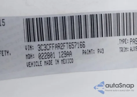 2015 Fiat 500 Pop из США, поврежденный, VIN 3C3CFFAR2FT657166